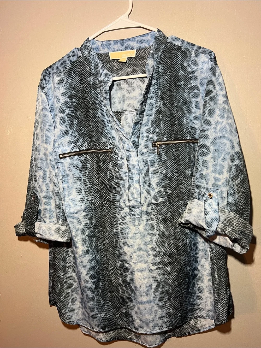 Michael Kors Blue and Gray Animal-Print Zip-Pocket Tunic